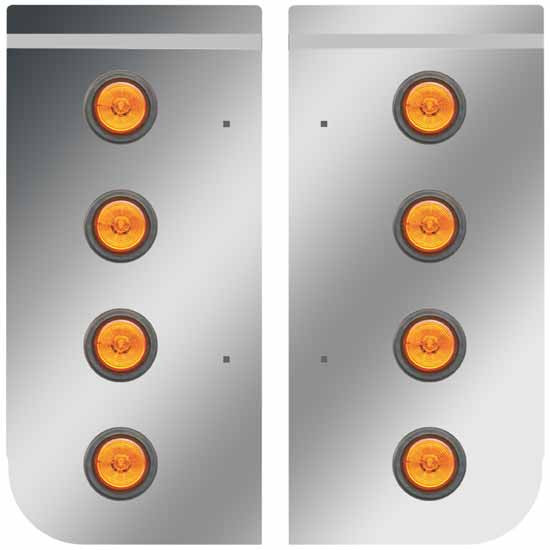 Stainless Steel Cowl Panels W/ 8 Round 2 Inch Amber/Amber LEDs, 5-7/8 Mounting Holes For Kenworth W900B, W900L