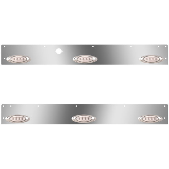 Stainless Steel Cab Panels W/ 6 P1 Amber/Clear LEDs, Block Heater Plug Hole For Kenworth T800 Curved Glass