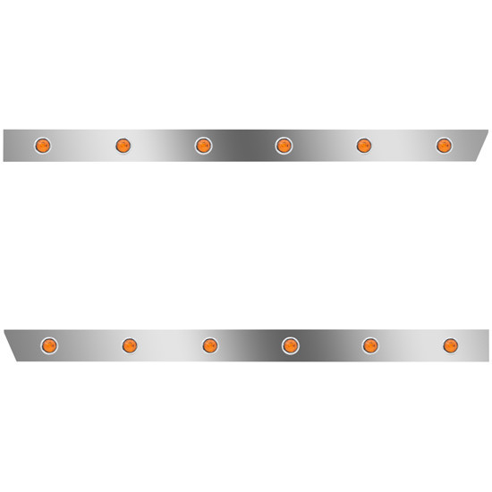Stainless Steel Cab Panels W/ 12 - 3/4 Inch Amber/Amber LEDs For Kenworth T800 Curved Glass