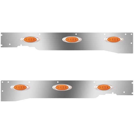 Stainless Steel Cab Panels W/ 6 P1 Amber/Amber LEDs For Kenworth T660 W/ Rear Mount Exhaust 2013-2017