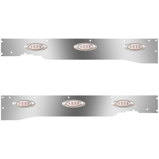 Stainless Steel Cab Panels W/ 6 P1 Amber/Clear LEDs For Kenworth T660 W/ Rear Mount Exhaust 2008-2012