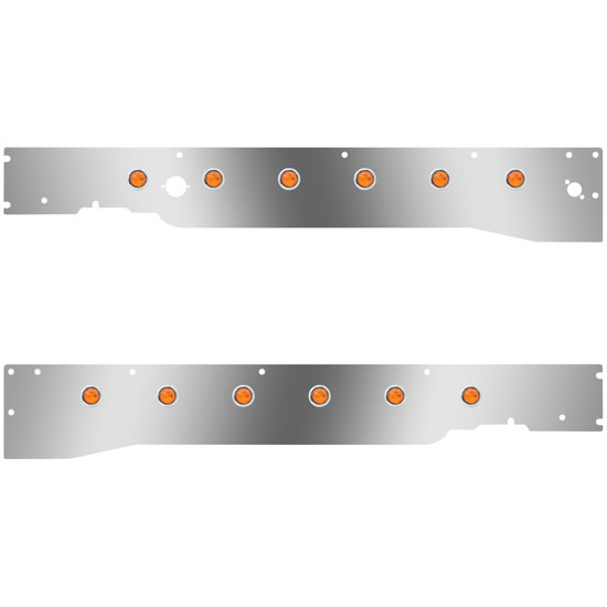 SS 6 3/4 Inch Cab Panels W/ Block Heater Plug, Step Light Hole, 12 - 3/4 Inch Amber/Amber LEDs For Kenworth T660 W/ RME