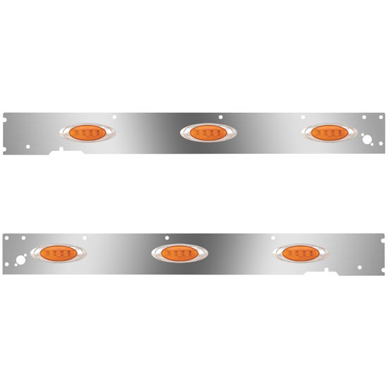 Stainless Steel Cab Panels W/ Dual Step Light Holes, 6 P1 Amber/Amber LEDs For Kenworth T660 W/ CME