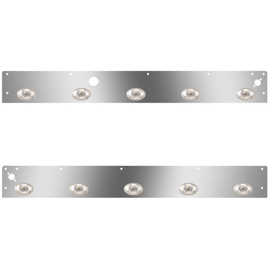 Stainless Steel Day Cab Panels W/ Block Heater Plug, Dual Step Light Holes, 10 P3 Amber/Clear LEDs For Kenworth W900L