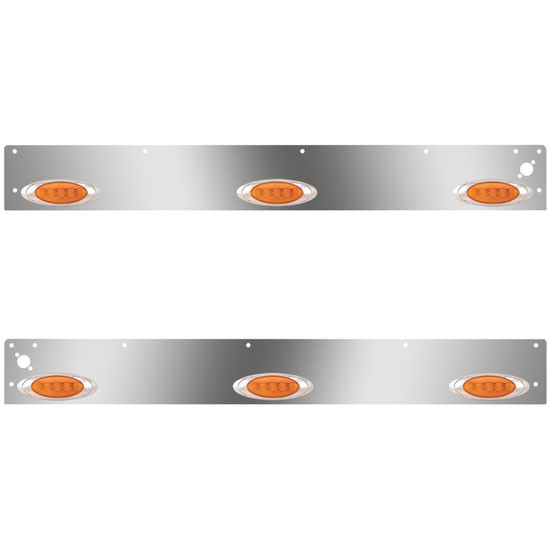 5.25 Inch Stainless Steel Cab Panels W/ 6 P1 Amber/Amber LEDs, Dual Step Light Holes For Kenworth W900L