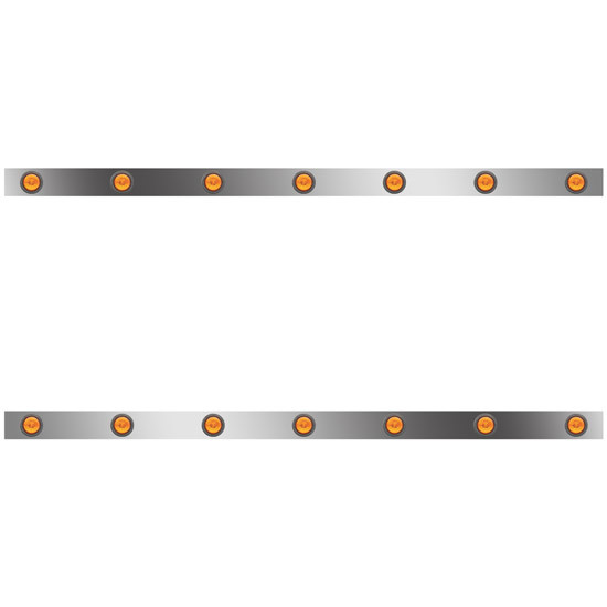 72 Inch Stainless Steel Sleeper Panels W/ 14 Round 2 Inch Amber/Amber LEDs For Kenworth T800, W900