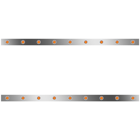 72 Inch Stainless Steel Sleeper Panels W/ 18 Round 3/4 Inch Amber/Amber LEDs For Kenworth T660, T800, W900