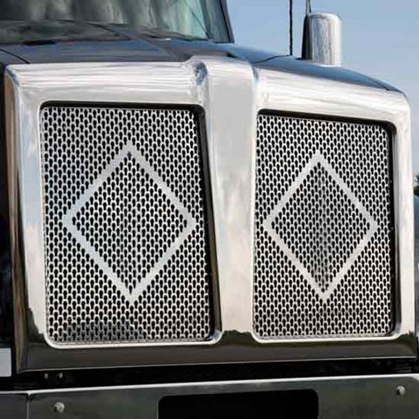 Stainless Steel 2 Diamond Punched Grille Insert With Large 7/16 Inch Circles For Kenworth T880