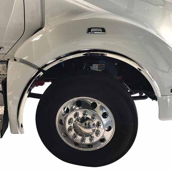 Stainless Steel Front Split Fender Outer Fenderette For Kenworth T880S & W990 W/ Set Forward Axle (4 Piece Set)