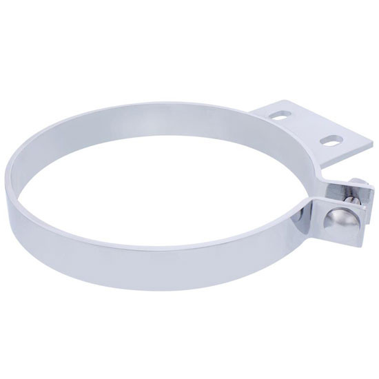 Chrome Plated Steel 7 Inch Cab Exhaust Clamp W/ 2 Holes For Peterbilt 359, 375, 377, 378, 379, 386, 388, 389