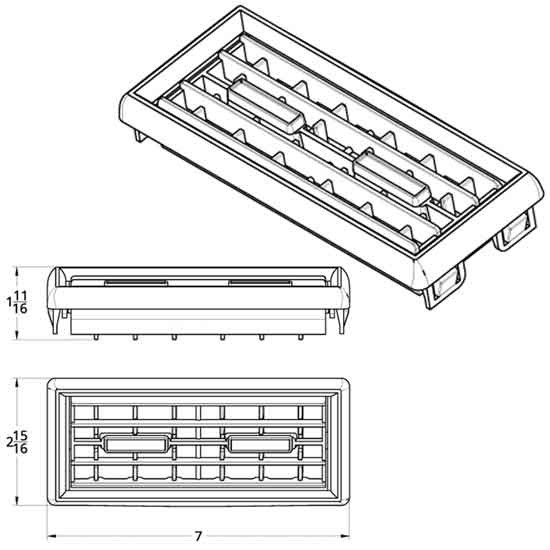 Chrome Plastic Sleeper AC Vent For Kenworth K100E, T600, T800 & W900B/L