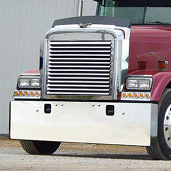 16 Inch Stainless Steel Mitered End Bumper, Standard Mount W/ Tow Hole For Freightliner Classic 2004-2007