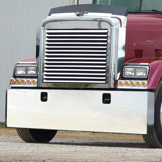16 Inch Stainless Steel Mitered End Blind Mount Bumper W/ Tow Hole For Freightliner Classic, FLC, FLT