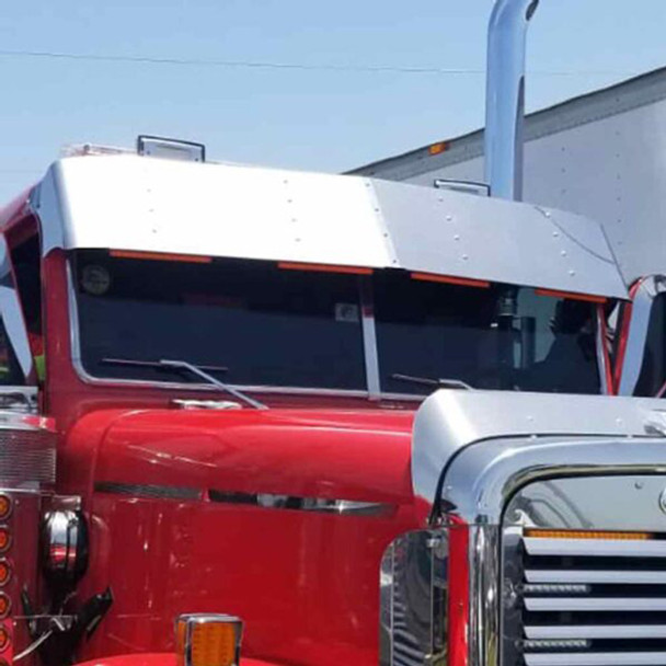 Freightliner Classic & FLD 15 Inch Stainless Steel Gangster Drop Visor For Flat Top Models W/ Door Mounted Mirrors