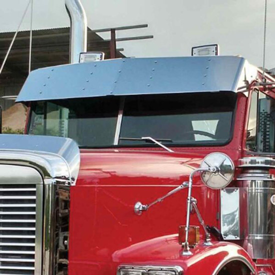Freightliner Classic & FLD 15 Inch Stainless Steel Drop Visor For Flat Top Models W/ Door Mounted Mirrors
