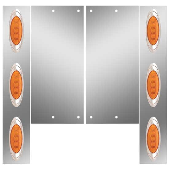 Stainless Front Air Cleaner Panels W/ 6 P1 Amber/Amber LEDs For Freightliner Classic XL W/ 11 Inch Nelson
