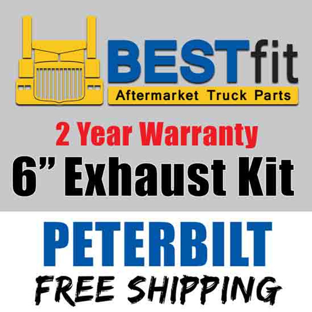 BESTfit Chrome 6 Inch Exhaust Kit With Long Drop Elbows For Peterbilt 379, 378 & 389 Glider
