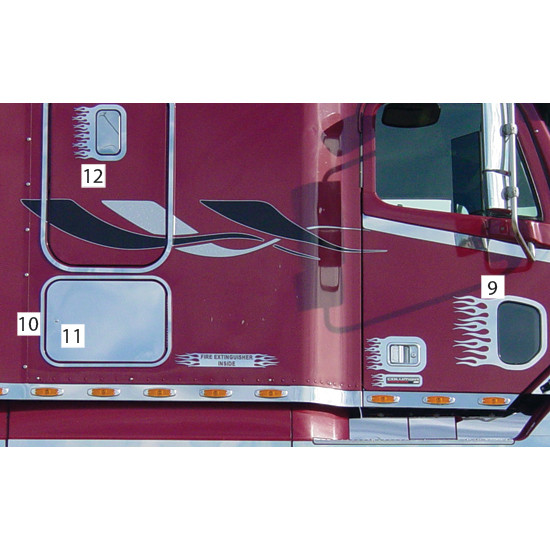 Stainless Steel View Window Trim With Flames For Freightliner Century & Columbia