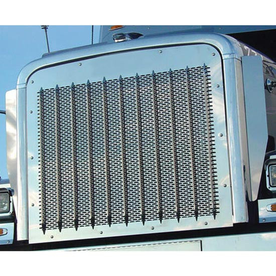 Turnpike Truck Trim Stainless Steel Punched Grille Insert With Logo Hole For Freightliner Classic, FLD120 SBA & SFA