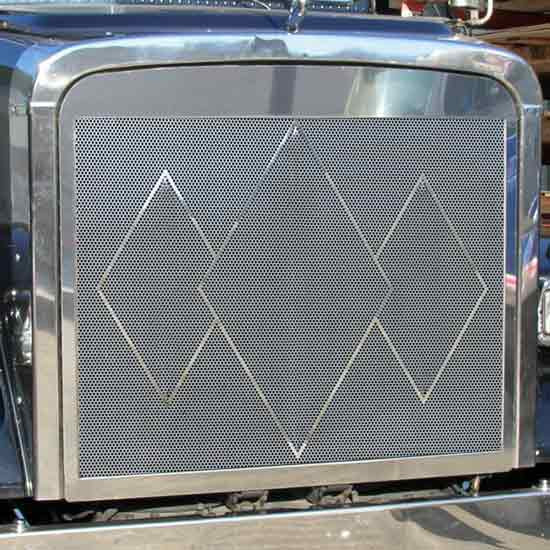 Stainless Steel Triple Diamond Punched Grille Insert With 1/4 Inch Punched Circles 3D Pattern For Freightliner Classic