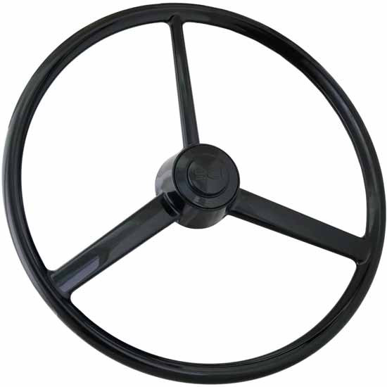 20 Inch 3 Spoke Painted Poly Blackout Retro Steering Wheel Kit W/ Black SCI Horn Button, 72 Spline Count For Freightliner 2007 & Newer