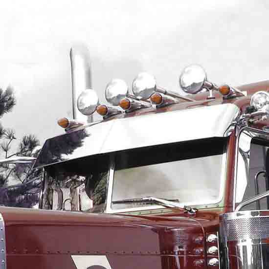 Peterbilt 379, 378, 386, 388, 389 Ultracab 14 Inch Stainless Steel Drop Visor, Boltless