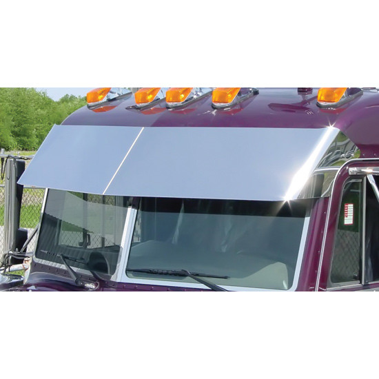 Turnpike Truck Trim Peterbilt 379 & 378 14 1/2 Inch Stainless Steel Drop Visor, Blind Mount For Models W/ Door Mounted Mirrors For Peterbilt 378 & 379