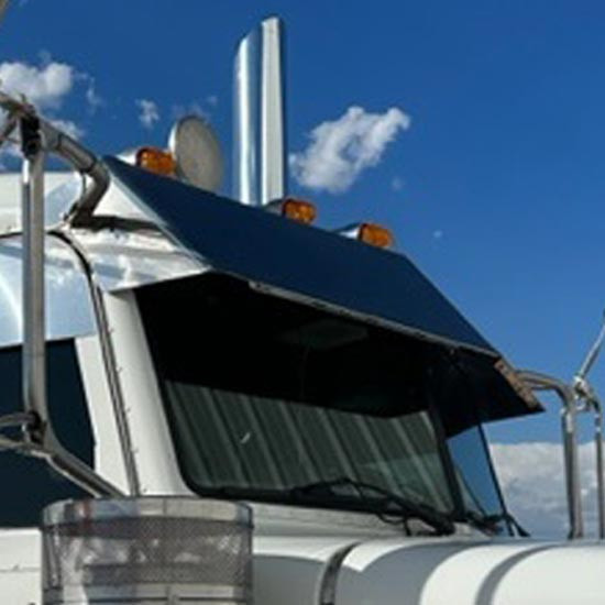 Turnpike Truck Trim Peterbilt 379 & 378 14 1/2 Inch Stainless Steel Drop Visor, Blind Mount For Models W/ Door Mounted Mirrors For Peterbilt 378 & 379