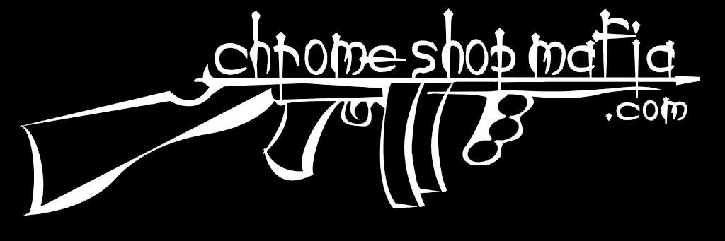 Chrome Shop Mafia logo with tommy gun symbolizing 4 State Trucks’ custom chrome brand and outlaw trucker attitude
