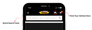 4 State Trucks App smart filters showing how to find parts by truck make, model, and year with saved vehicle access.
