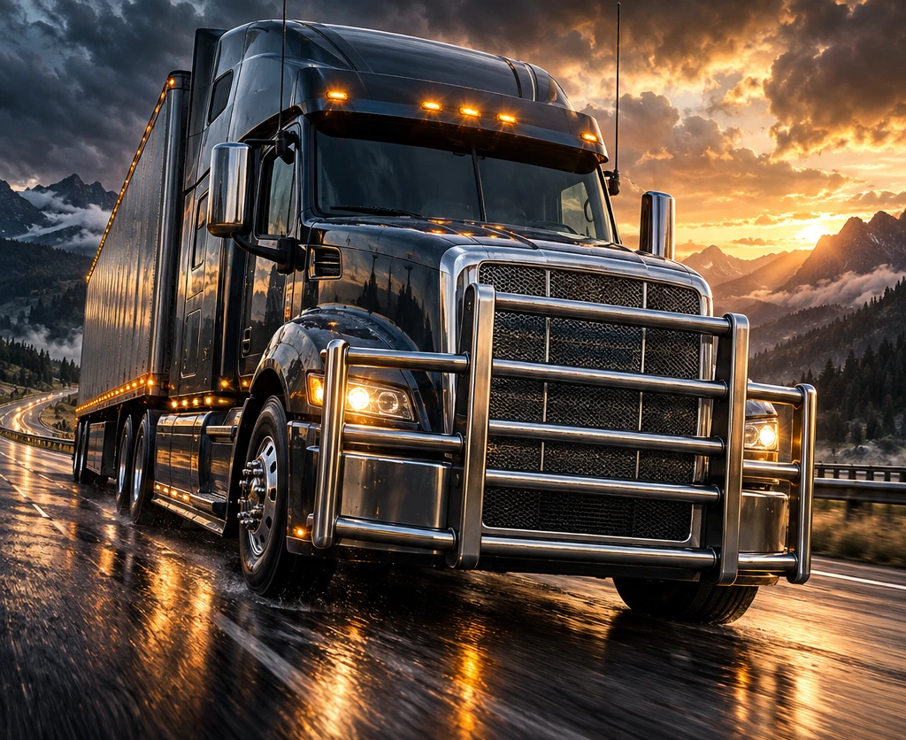 Powerful Semi-Truck with Grille Guard
