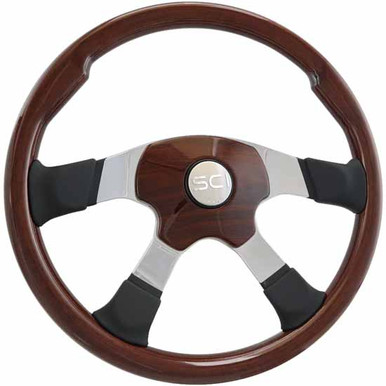 16 Inch Chrome 4 Spoke White Painted Wood Steering Wheel Kit With