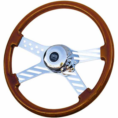 18 Inch Chrome 4 Spoke Boss Wood Steering Wheel For Freightliner