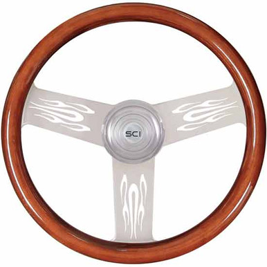 4 Spoke 18 Blue Skulls Steering Wheel 3-Hole for Freightliner, Peterbilt, KW