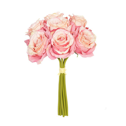 Artificial Flower Posy - 28cm (7 Stems) Open Rose, Pink