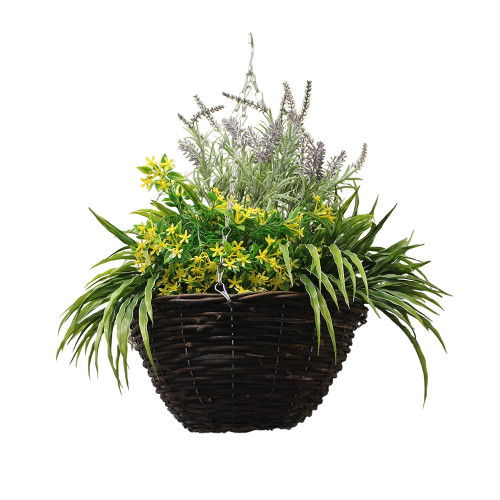 Artificial Lavender & Dark Yellow Starflower Hanging Basket