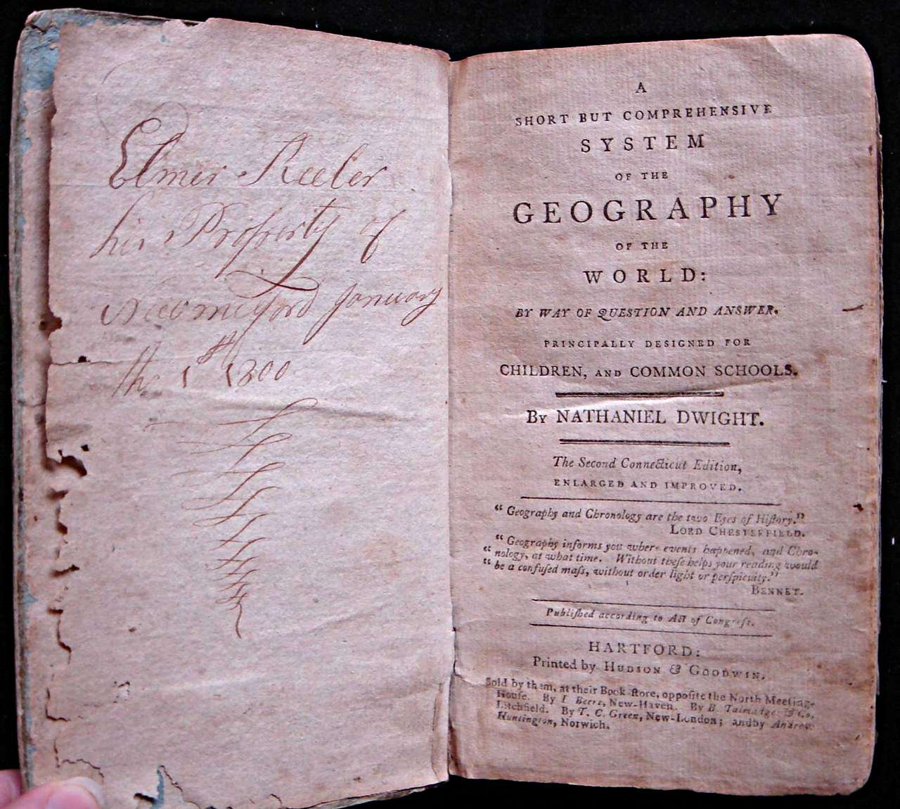 A SHORT BUT COMPREHENSIVE SYSTEM OF THE GEOGRAPHY OF THE WORLD, by Nathaniel Dwight - 1796