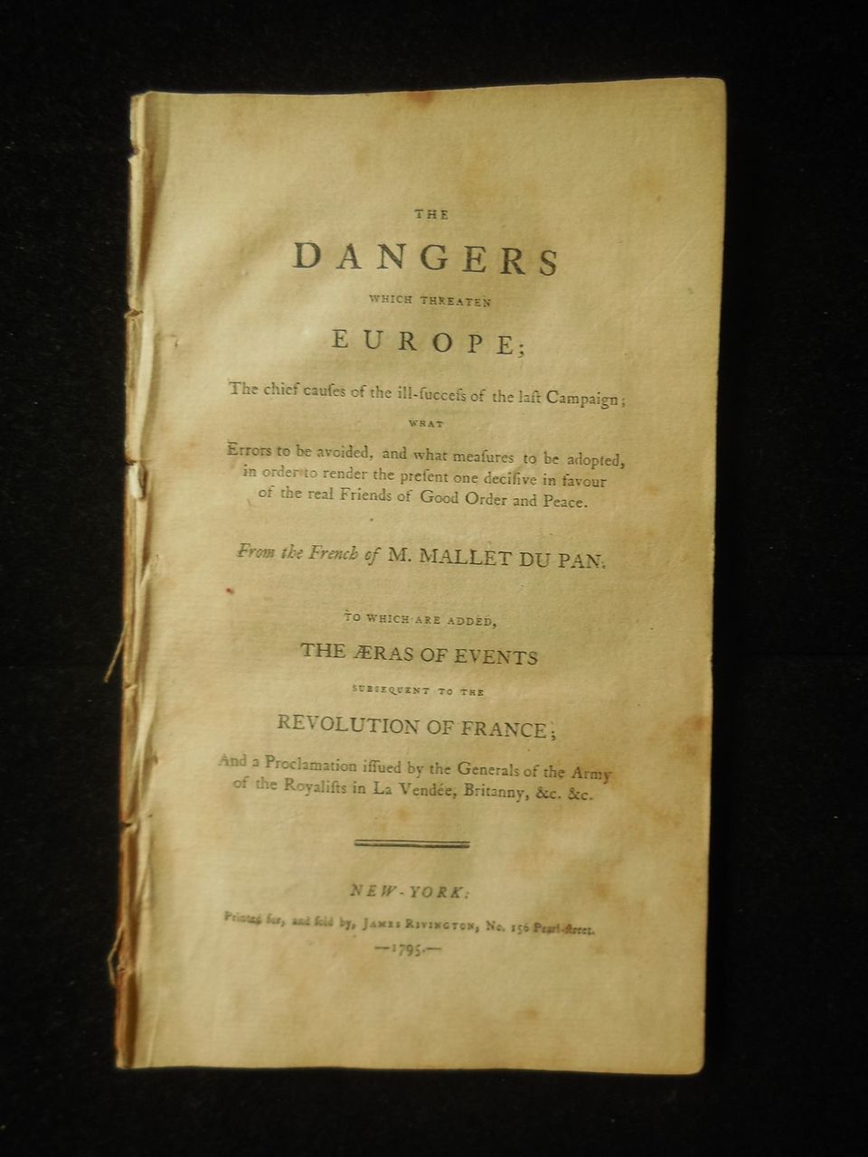 DANGERS WHICH THREATENS EUROPE Mallet du Pan French Revolution Political Writing