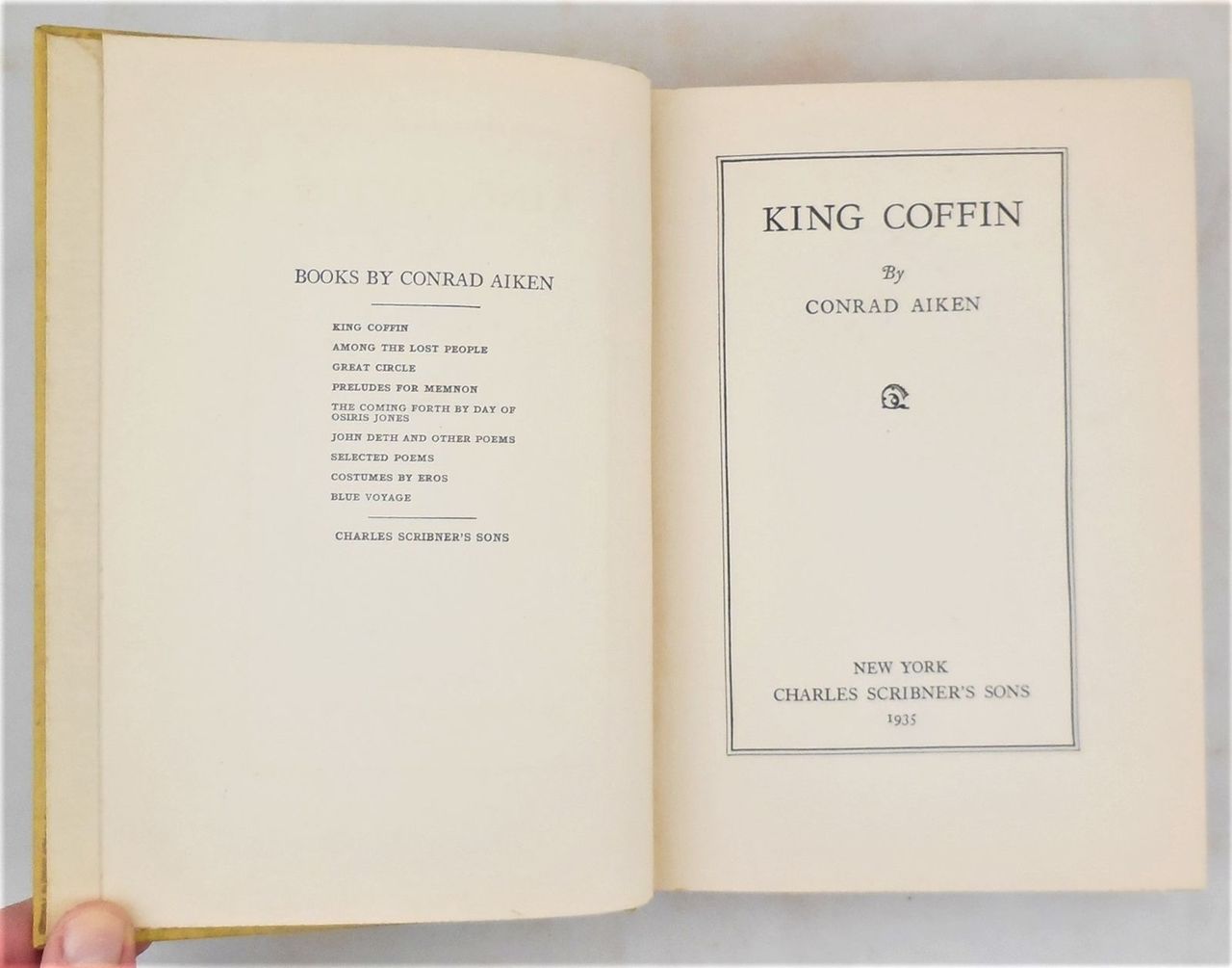 KING COFFIN, by Conrad Aiken, 1935 1st Ed fiction novel mystery philosophy