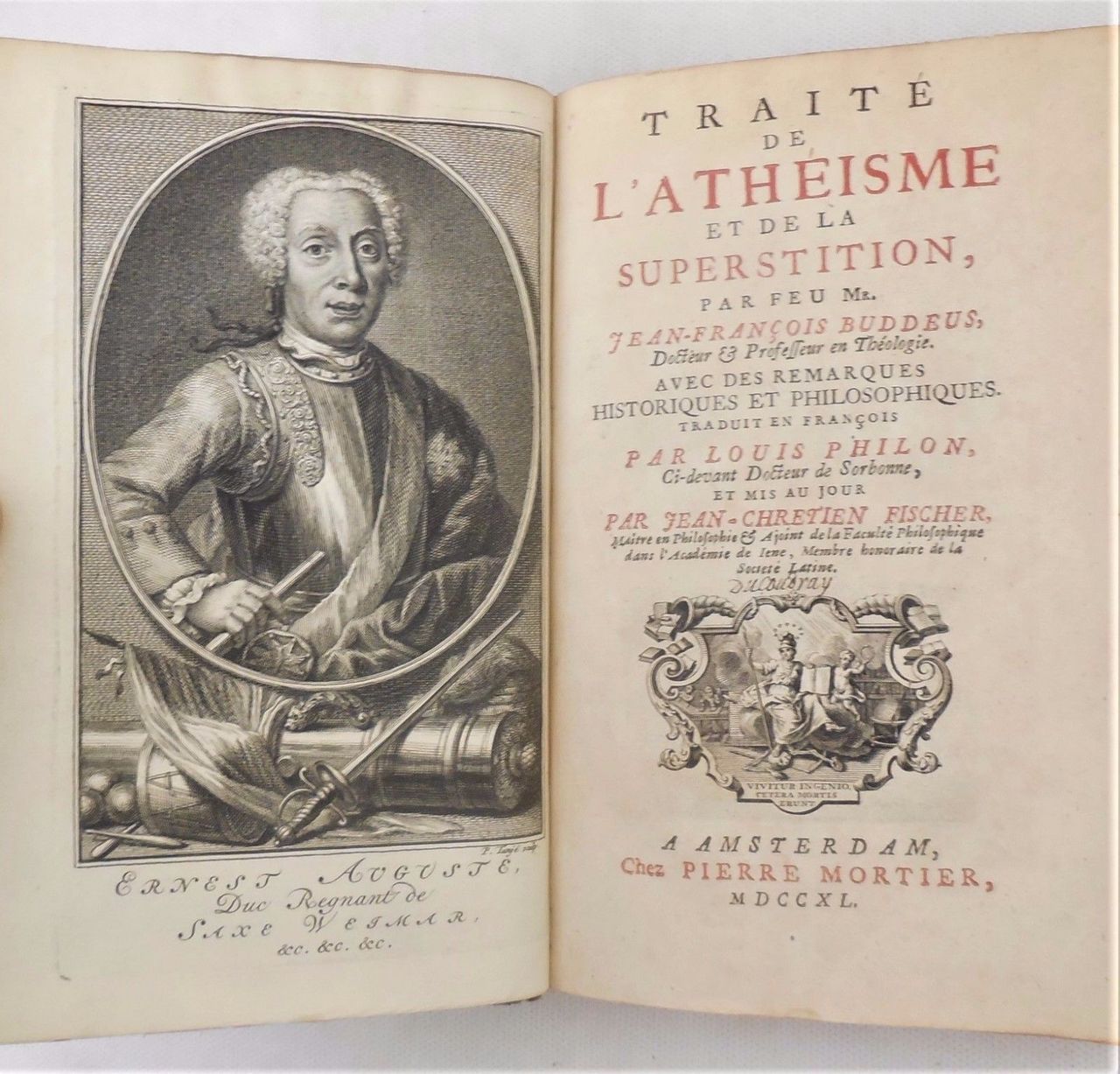 TRAITE DE L'ATHEISME & DE LA SUPERSTITION, JF Buddeus- 1740 leatherbound atheism
