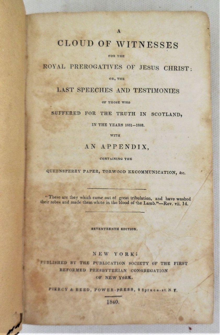 A CLOUD OF WITNESSES, edited by David Scott - 1840