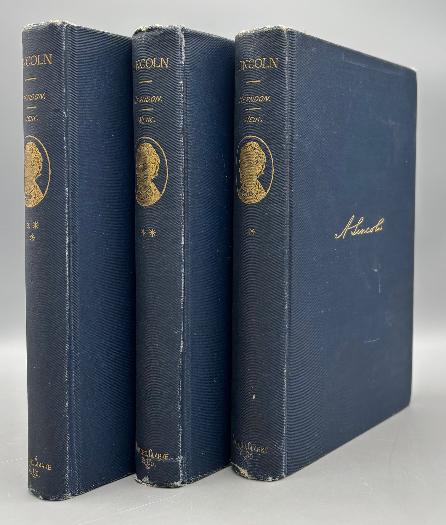 HERNDON'S LINCOLN: THE TRUE STORY OF A GREAT LIFE, by William H. Herndon and Jesse William Weik - 1889 [1st Ed./Boxed]