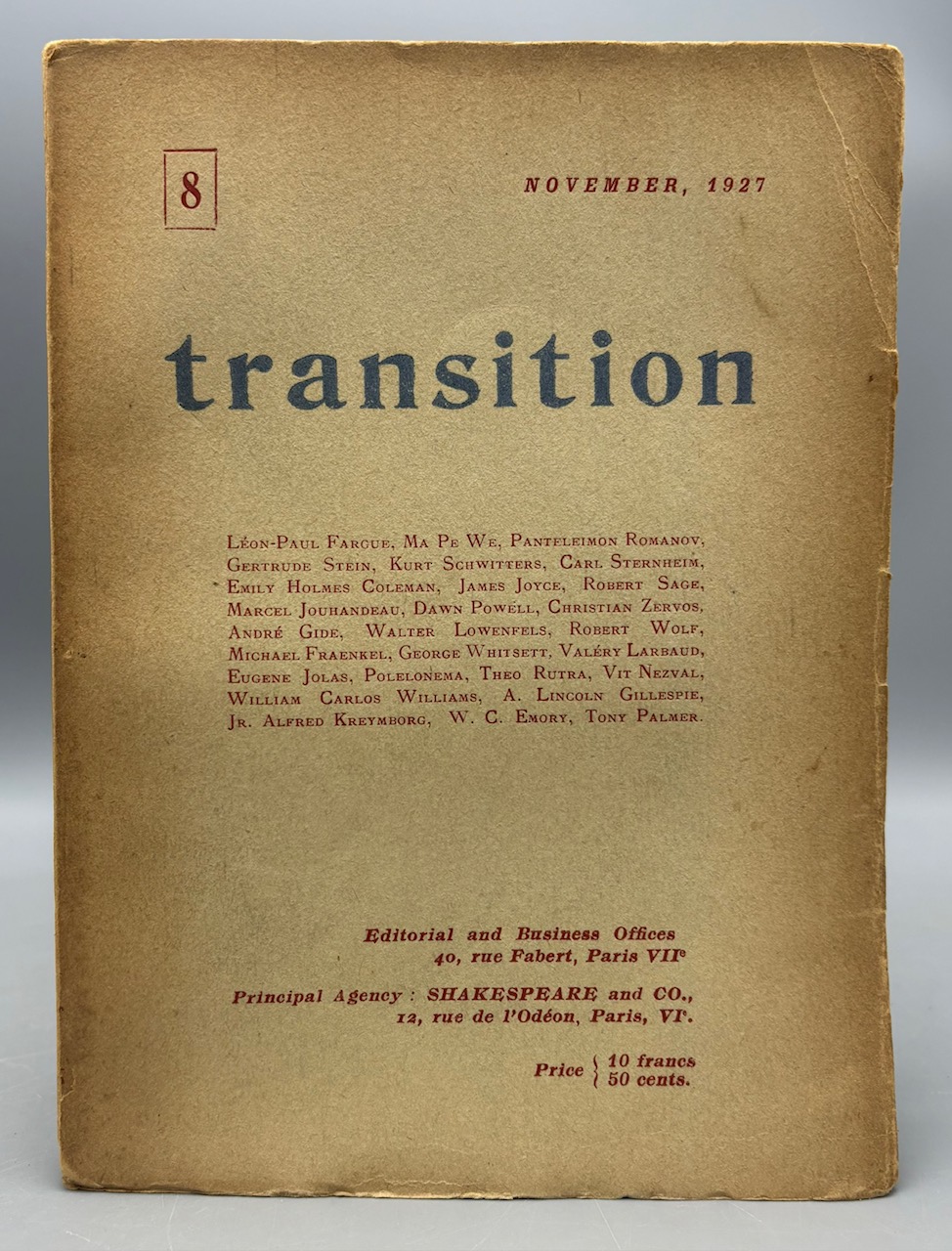 TRANSITION ISSUE 8, ed. Eugene Jolas & Elliot Paul - 1927 [Original]