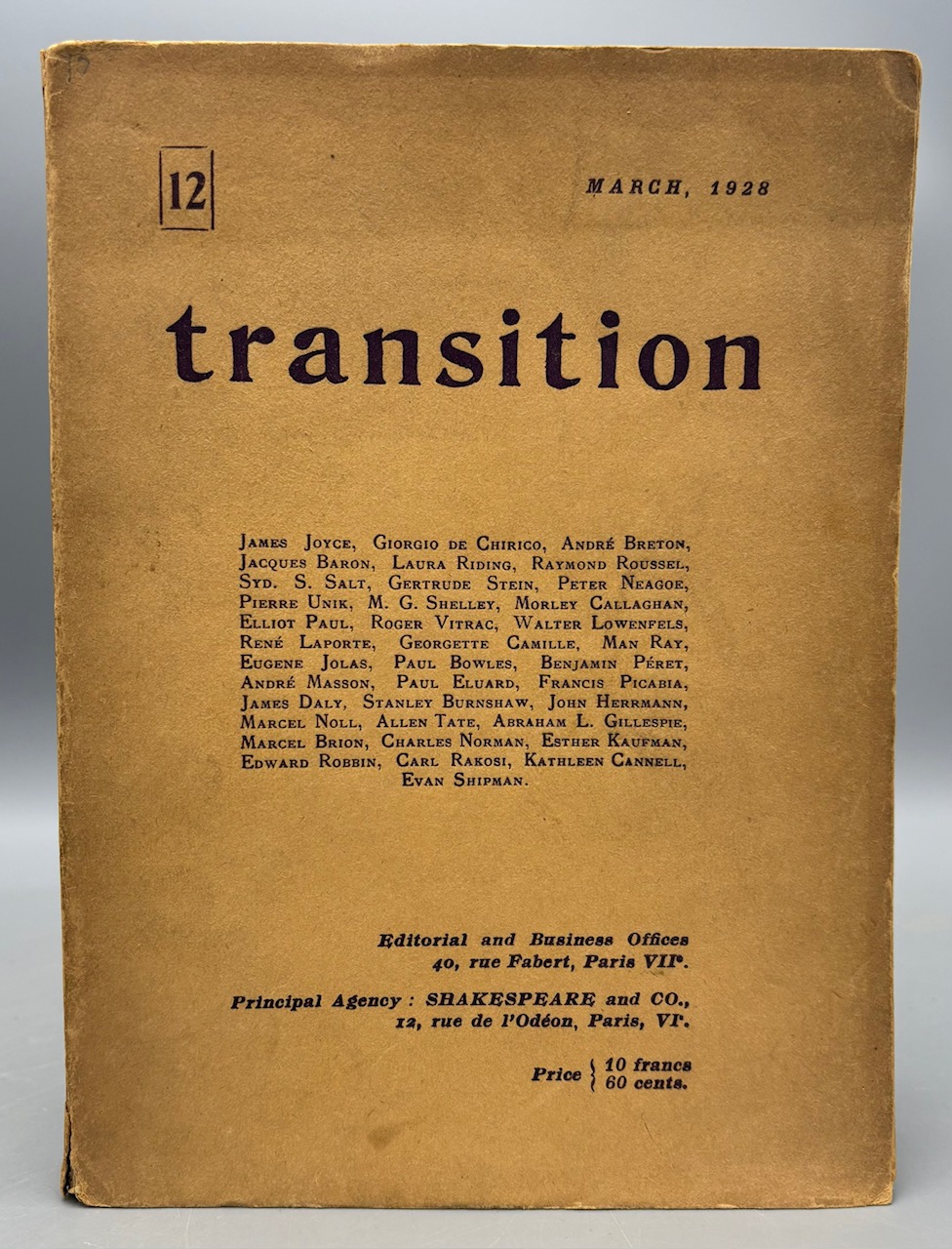 TRANSITION ISSUE 12, ed. Eugene Jolas & Elliot Paul - 1928 [Vol. I Index]