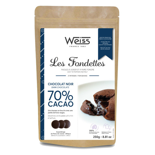 Weiss Les Fondettes Baking Chocolate Drops - Dark 70% 250g