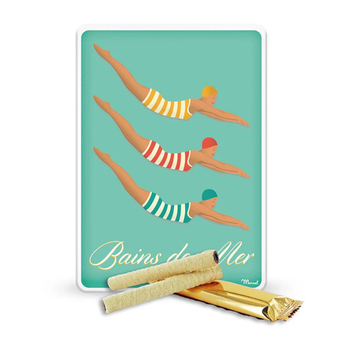 Sacré Marcel Bains de Mer Tin of Wafer Rolls Filled with Hazelnut & Chocolate Cream 39g