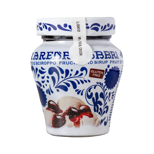 Fabbri Amarena Cherries in Syrup, White Blue Opaline Jar 230g