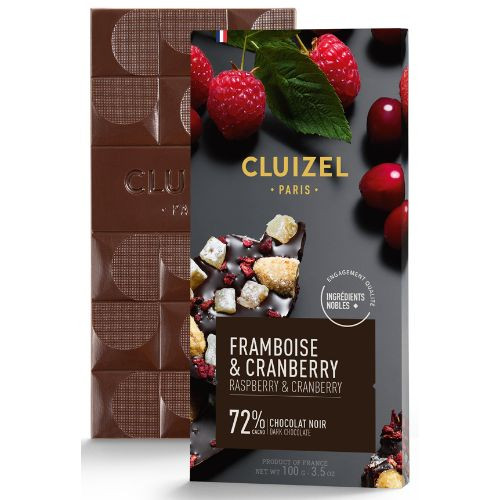 Cluizel Dark Chocolate with Raspberry & Cranberry 72% 100g