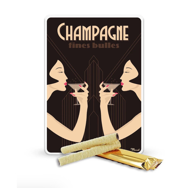 Sacré Marcel Champagne Tin of Wafer Rolls Filled with Hazelnut & Chocolate Cream 39g