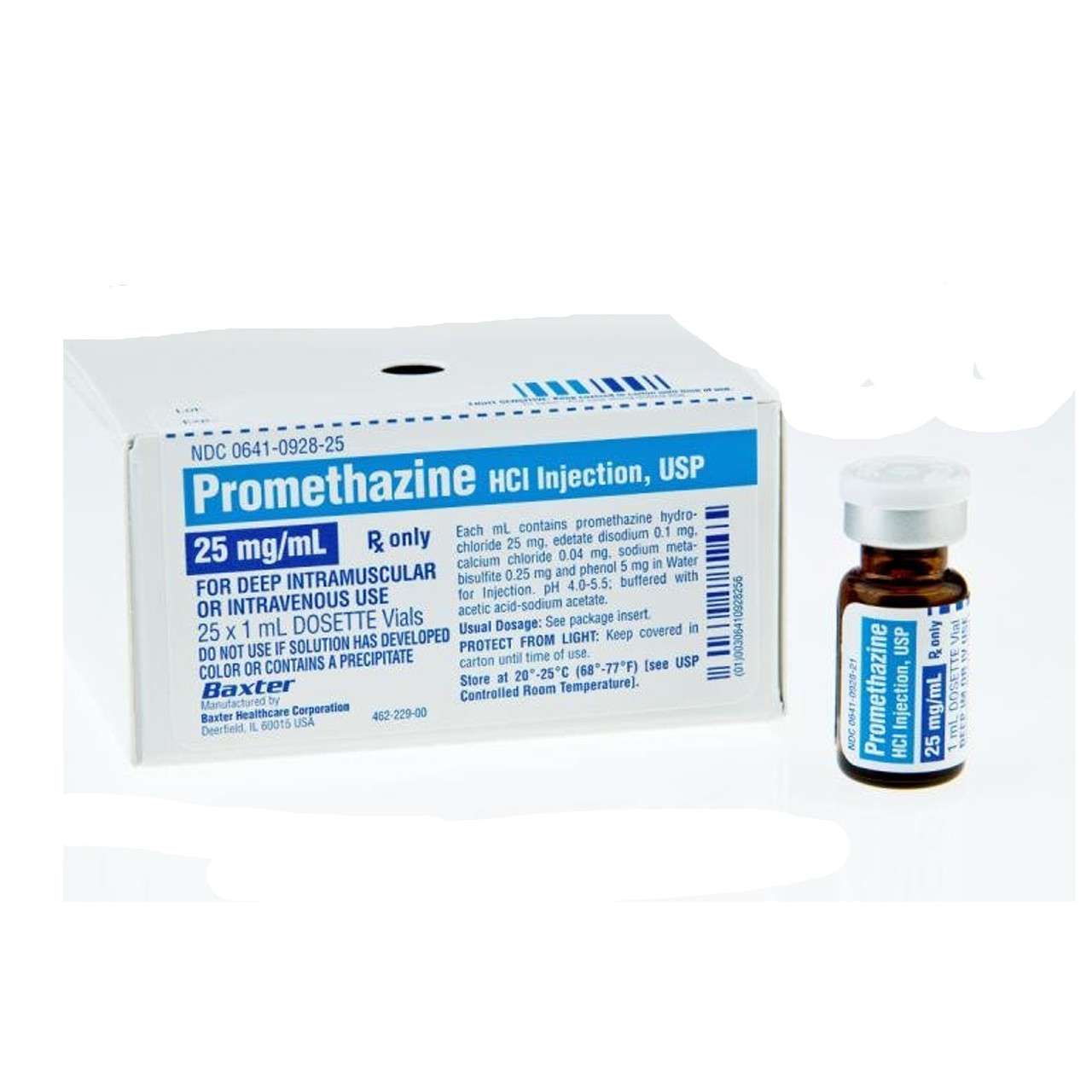 Promethazine HCL Injection USP 25mg/1mL Single Dose Vial Box/25